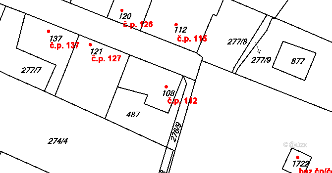 Neratovice 112 na parcele st. 108 v KÚ Neratovice, Katastrální mapa