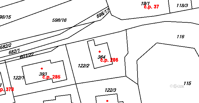 Středokluky 286 na parcele st. 364 v KÚ Středokluky, Katastrální mapa