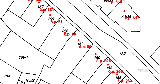 Veselí nad Lužnicí I 59, Veselí nad Lužnicí na parcele st. 162 v KÚ Veselí nad Lužnicí, Katastrální mapa