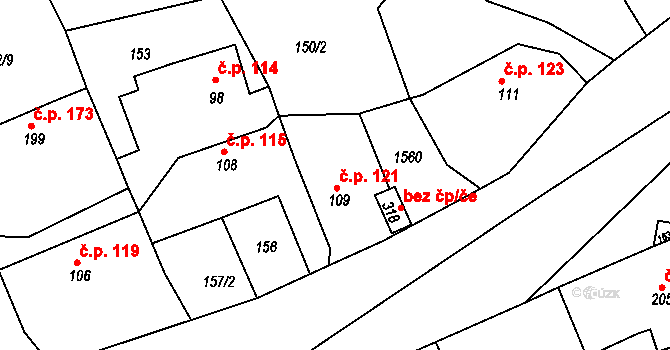 Mutěnín 121 na parcele st. 109 v KÚ Mutěnín, Katastrální mapa