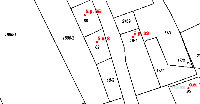 Čímice 8 na parcele st. 69 v KÚ Čímice u Sušice, Katastrální mapa