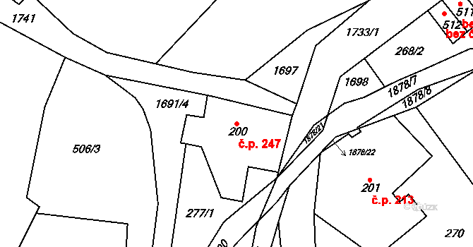 Lipová 247 na parcele st. 200 v KÚ Lipová u Šluknova, Katastrální mapa