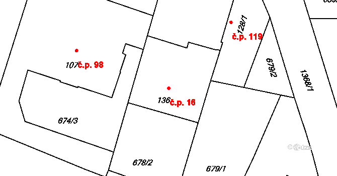 Skočice 16, Přeštice na parcele st. 136 v KÚ Skočice u Přeštic, Katastrální mapa