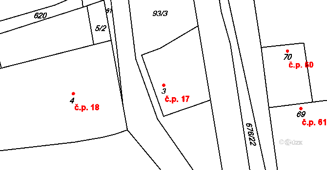 Rožnov 17 na parcele st. 3 v KÚ Rožnov, Katastrální mapa