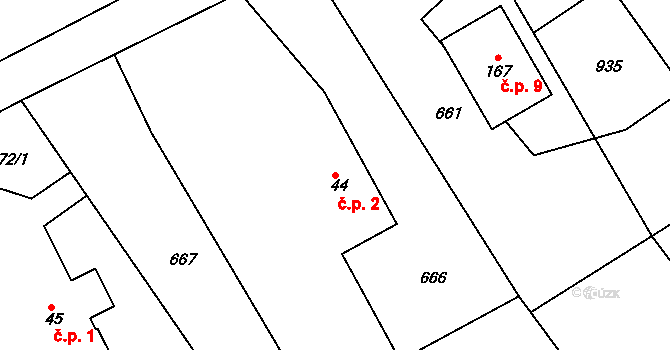 Platěnsko 2, Moravany na parcele st. 44 v KÚ Platěnice, Katastrální mapa