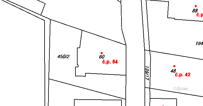 Nemošice 54, Pardubice na parcele st. 60 v KÚ Nemošice, Katastrální mapa