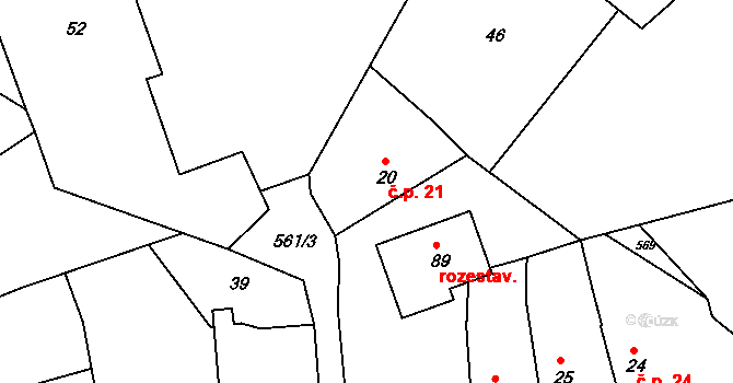 Spytovice 21, Zdechovice na parcele st. 20 v KÚ Spytovice, Katastrální mapa