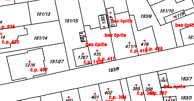 Svítkov 417, Pardubice na parcele st. 435 v KÚ Svítkov, Katastrální mapa