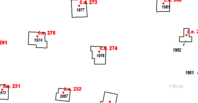Jedovnice 274 na parcele st. 1978 v KÚ Jedovnice, Katastrální mapa