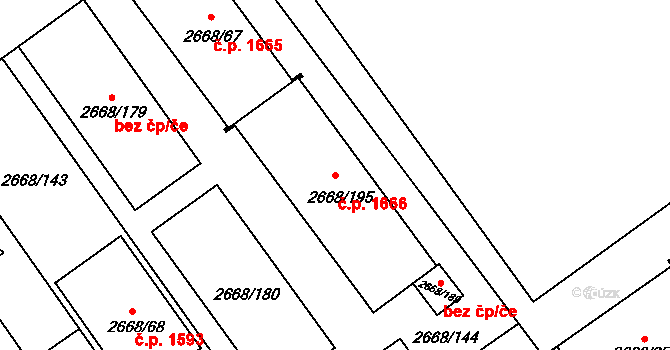 Kyje 1666, Praha na parcele st. 2668/195 v KÚ Kyje, Katastrální mapa