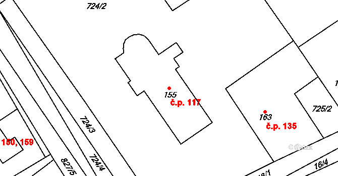 Hrabová 117 na parcele st. 155 v KÚ Hrabová u Dubicka, Katastrální mapa