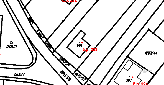 Kloboučky 223, Bučovice na parcele st. 359 v KÚ Kloboučky, Katastrální mapa