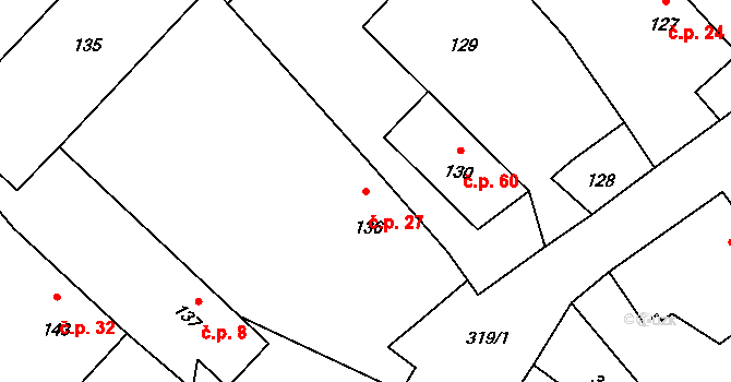 Jestřabí 27, Fulnek na parcele st. 136 v KÚ Jestřabí u Fulneku, Katastrální mapa