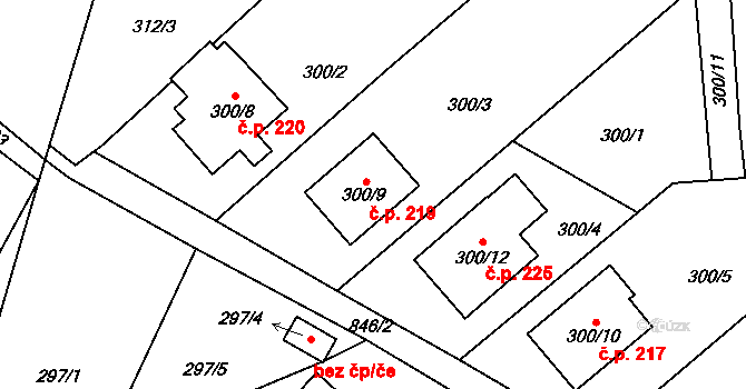 Trnávka 219 na parcele st. 300/9 v KÚ Trnávka u Nového Jičína, Katastrální mapa