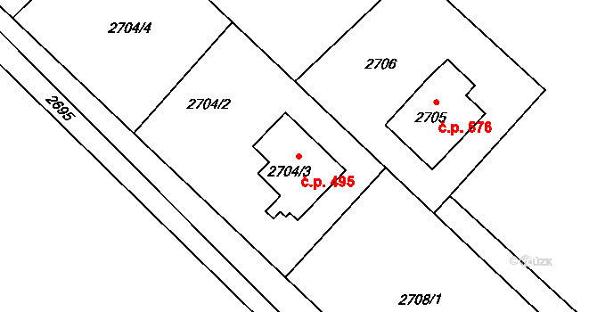 Kopřivnice 495 na parcele st. 2704/3 v KÚ Kopřivnice, Katastrální mapa