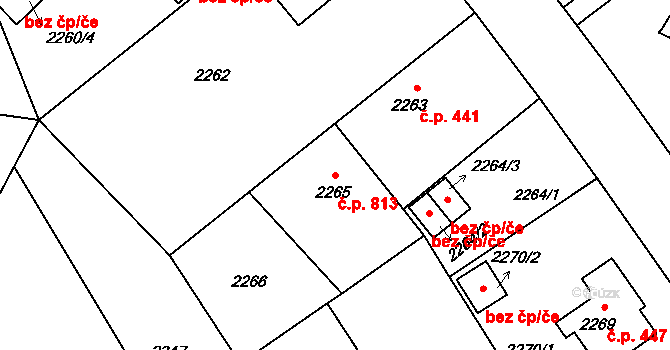 Kopřivnice 813 na parcele st. 2265 v KÚ Kopřivnice, Katastrální mapa