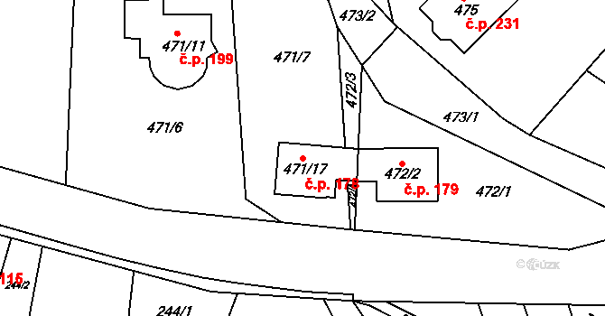 Kanice 178 na parcele st. 471/17 v KÚ Kanice, Katastrální mapa