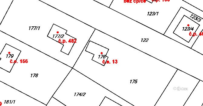 Senec 13, Zruč-Senec na parcele st. 176 v KÚ Senec u Plzně, Katastrální mapa