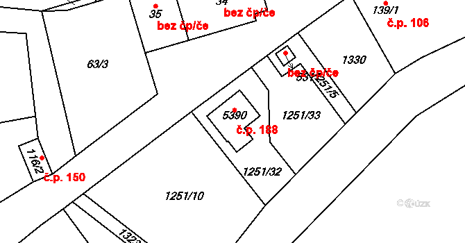 Benátecká Vrutice 188, Milovice na parcele st. 5390 v KÚ Benátecká Vrutice, Katastrální mapa