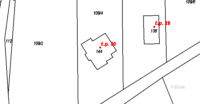 Červenice 30, Pěnčín na parcele st. 144 v KÚ Kamení, Katastrální mapa