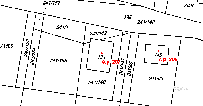 Kolomuty 207 na parcele st. 181 v KÚ Kolomuty, Katastrální mapa
