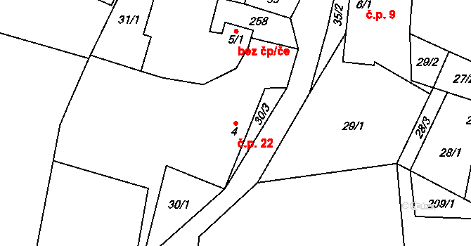 Dobkov 22, Chotěboř na parcele st. 4 v KÚ Dobkov, Katastrální mapa