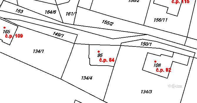 Příseka 84 na parcele st. 95 v KÚ Příseka u Světlé nad Sázavou, Katastrální mapa