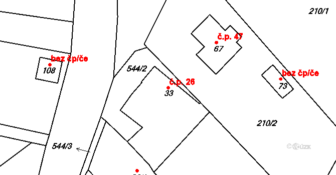 Závidkovice 26, Světlá nad Sázavou na parcele st. 33 v KÚ Závidkovice, Katastrální mapa