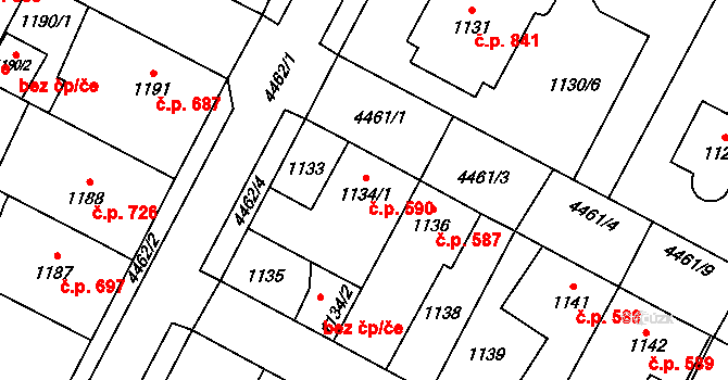 Chotěboř 590 na parcele st. 1134/1 v KÚ Chotěboř, Katastrální mapa