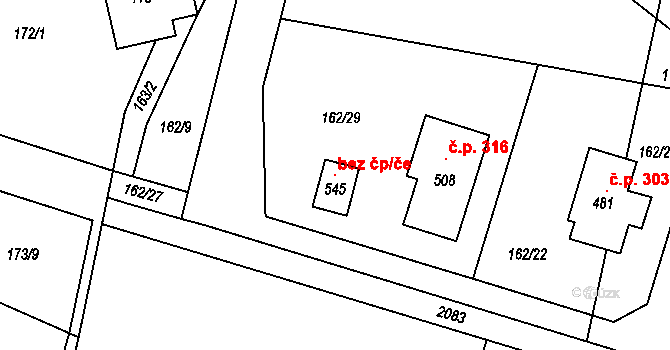 Jenišovice 96161361 na parcele st. 545 v KÚ Jenišovice u Jablonce nad Nisou, Katastrální mapa