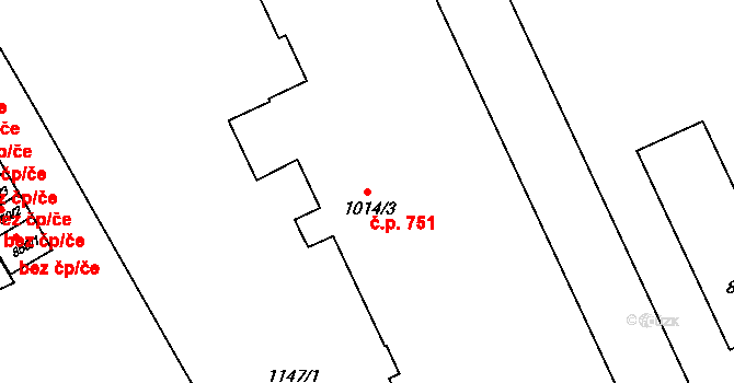 Vamberk 751 na parcele st. 1014/3 v KÚ Vamberk, Katastrální mapa