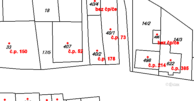 Uherčice 178 na parcele st. 40/2 v KÚ Uherčice u Hustopečí, Katastrální mapa