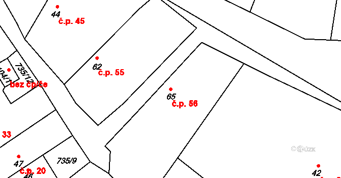 Soběsuky 56, Neurazy na parcele st. 65 v KÚ Soběsuky u Nepomuka, Katastrální mapa