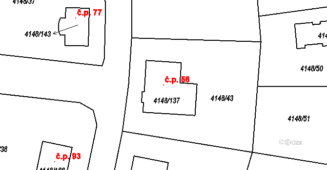 Mariánovice 56, Benešov na parcele st. 4148/137 v KÚ Benešov u Prahy, Katastrální mapa