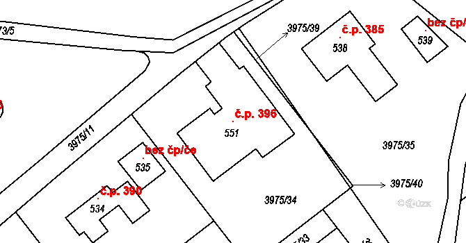 Kudlovice 396 na parcele st. 551 v KÚ Kudlovice, Katastrální mapa