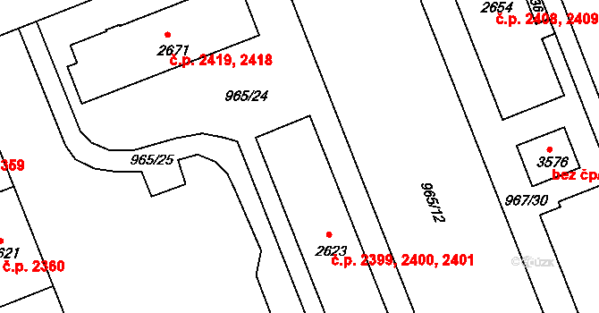 Kroměříž 2399,2400,2401 na parcele st. 2623 v KÚ Kroměříž, Katastrální mapa