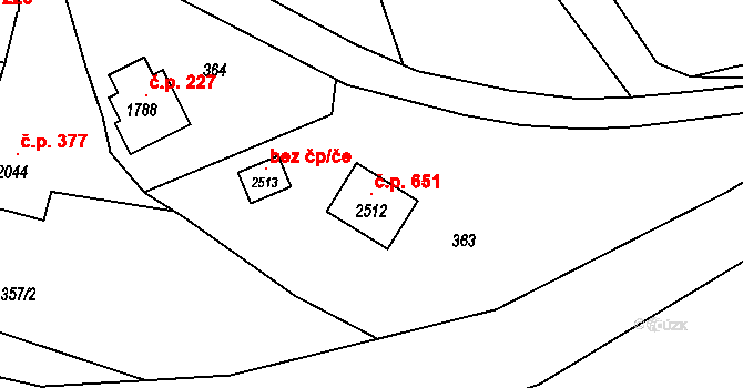 Morávka 651 na parcele st. 2512 v KÚ Morávka, Katastrální mapa