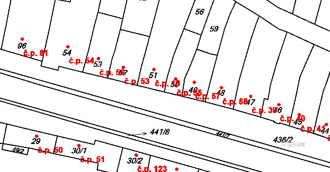 Víceměřice 55 na parcele st. 50 v KÚ Víceměřice, Katastrální mapa