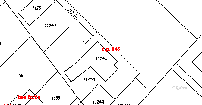 Rapotín 845 na parcele st. 1124/5 v KÚ Rapotín, Katastrální mapa