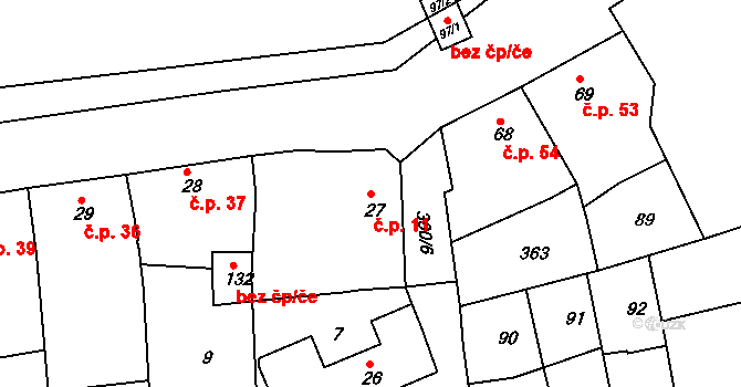 Dobrčice 11 na parcele st. 27 v KÚ Dobrčice, Katastrální mapa