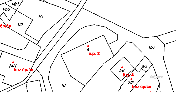 Svrčov 8, Lazníky na parcele st. 6 v KÚ Svrčov, Katastrální mapa