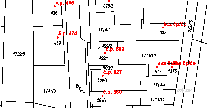 Lišov 552 na parcele st. 499/1 v KÚ Lišov, Katastrální mapa
