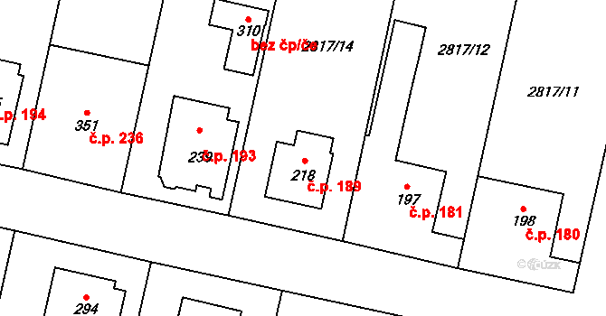 Olešnice 189 na parcele st. 218 v KÚ Olešnice u Trhových Svinů, Katastrální mapa
