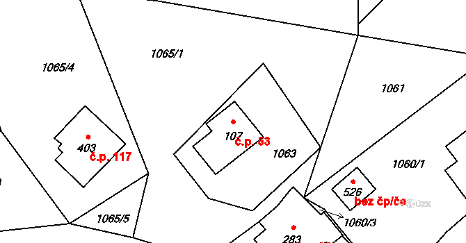 Alšovice 53, Pěnčín na parcele st. 107 v KÚ Alšovice, Katastrální mapa