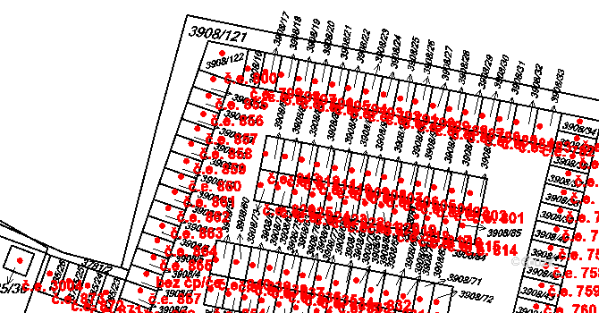 Jihlava 811 na parcele st. 3908/88 v KÚ Jihlava, Katastrální mapa