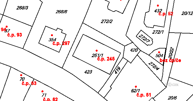 Braškov 245 na parcele st. 251/1 v KÚ Braškov, Katastrální mapa