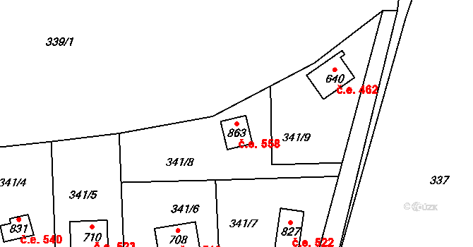 Kamenný Přívoz 558 na parcele st. 863 v KÚ Kamenný Přívoz, Katastrální mapa
