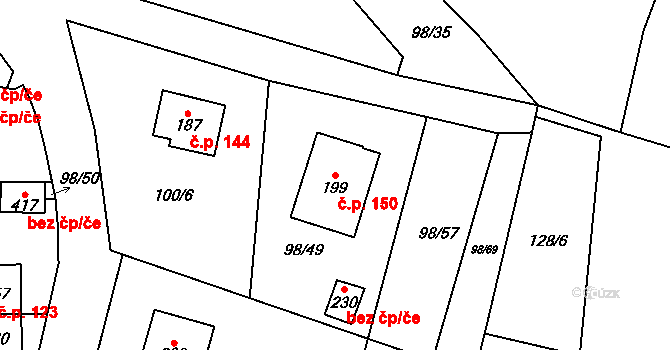 Vysoká Pec 150, Bohutín na parcele st. 199 v KÚ Vysoká Pec u Bohutína, Katastrální mapa