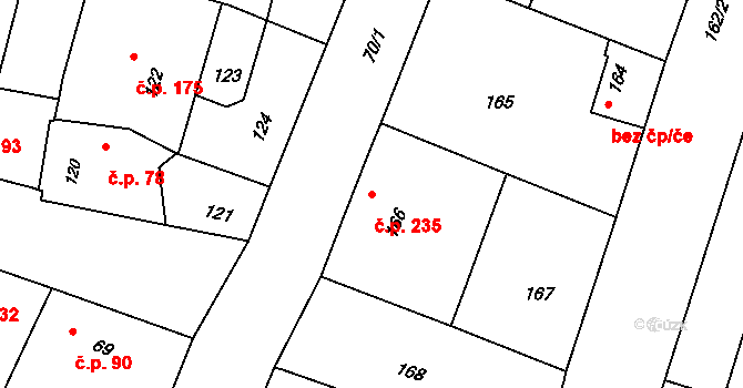 Těmice 235 na parcele st. 166 v KÚ Těmice u Hodonína, Katastrální mapa