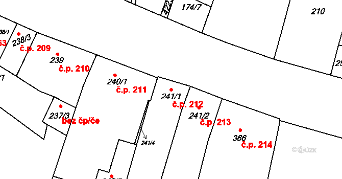 Kyjov 212 na parcele st. 241/1 v KÚ Kyjov, Katastrální mapa